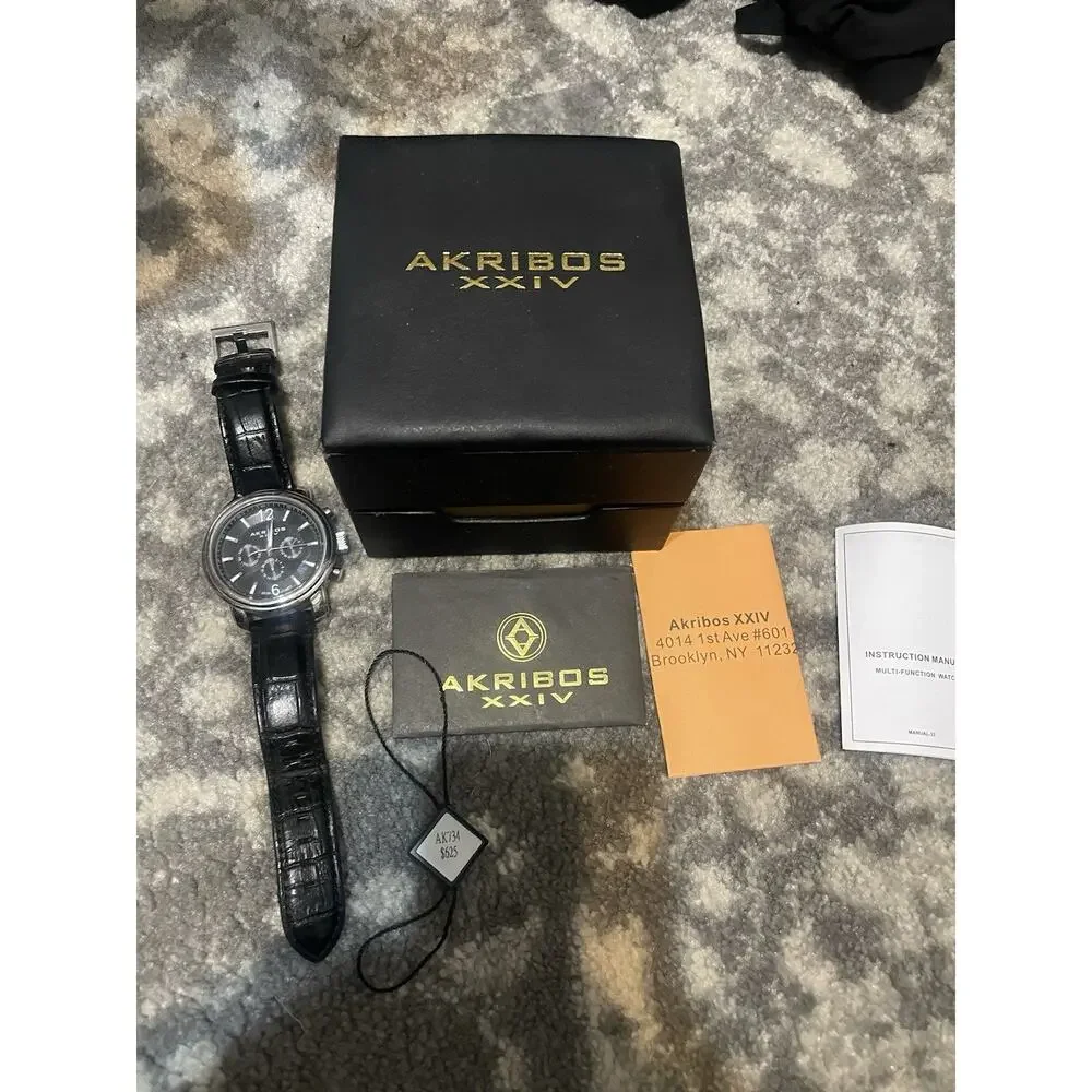 Akribos XXIV Men's‎ Black Leather Watch xxiv ak734